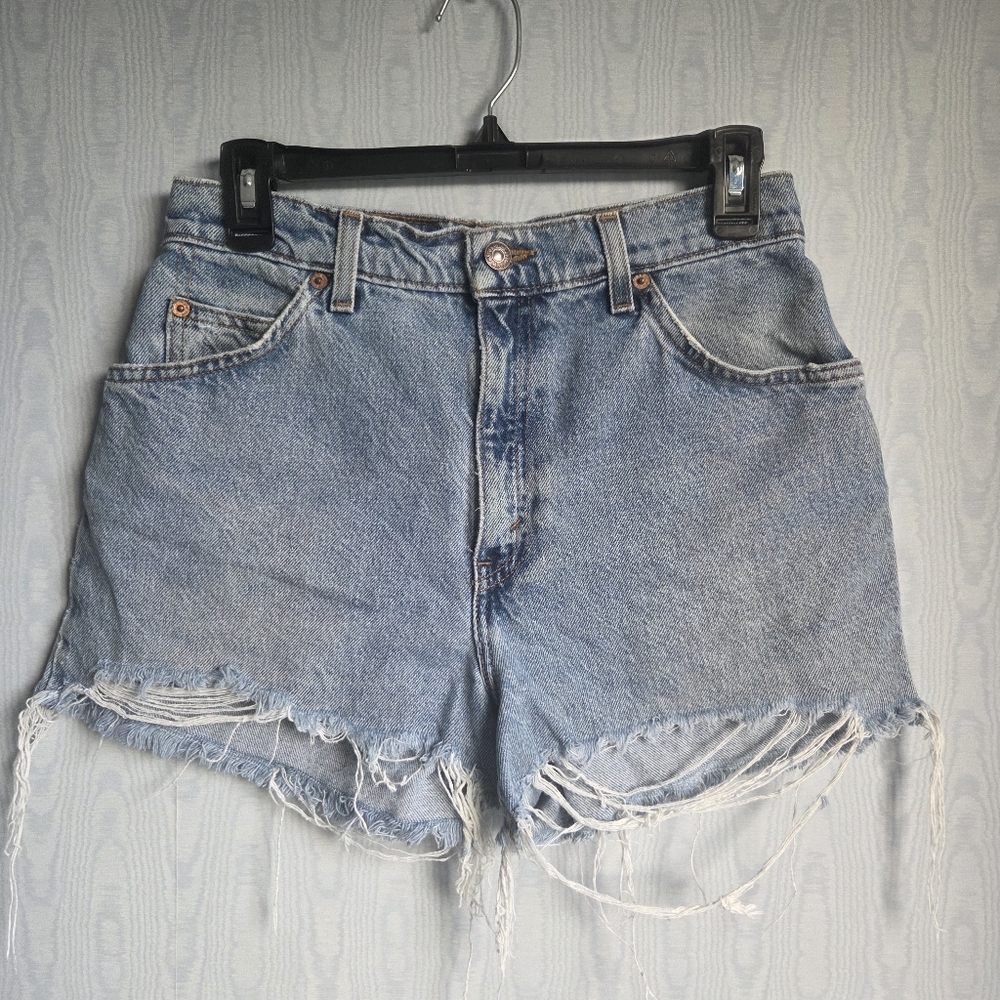 Vintage 90s 27" Orange Tab‎ 951 Levi's Cutoff Shorts Mid Wash Raw Hem High Waist